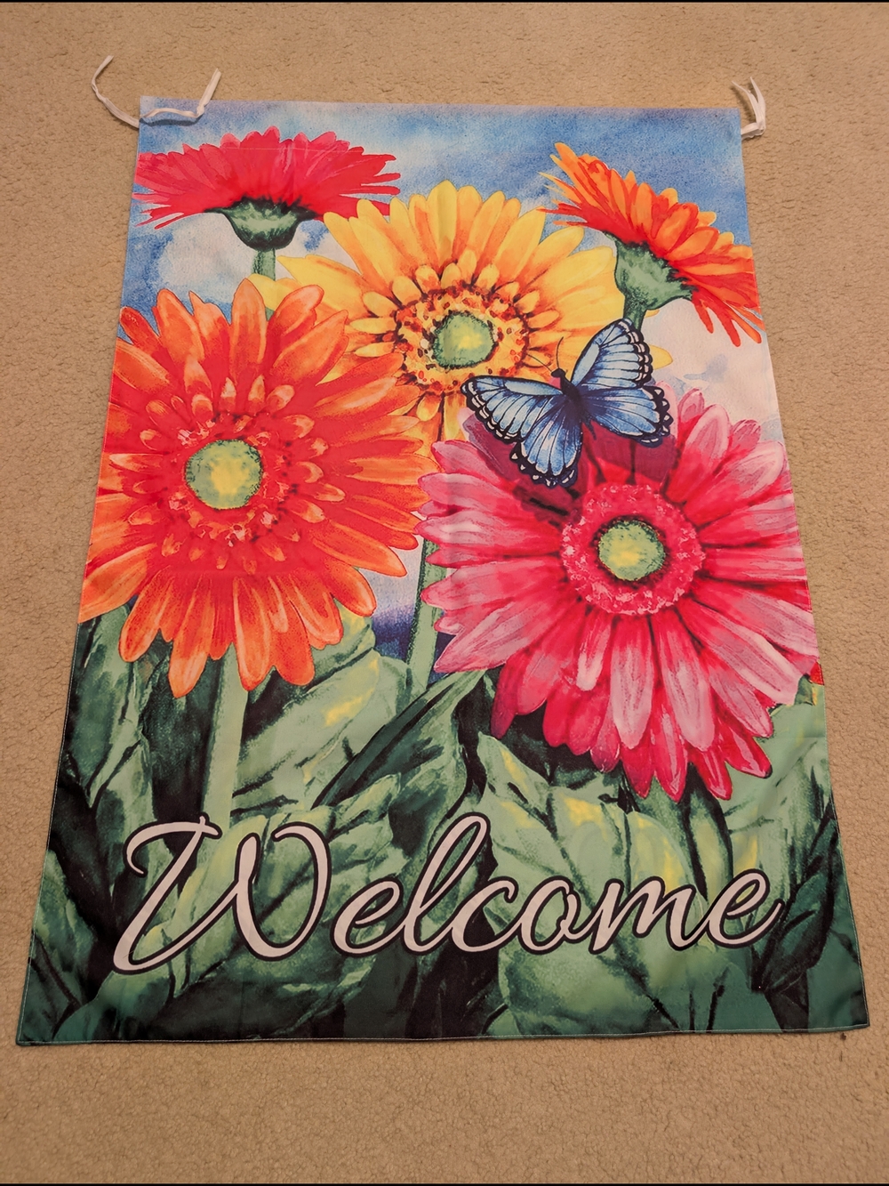 Welcome Floral Standard Flag with Butterfly